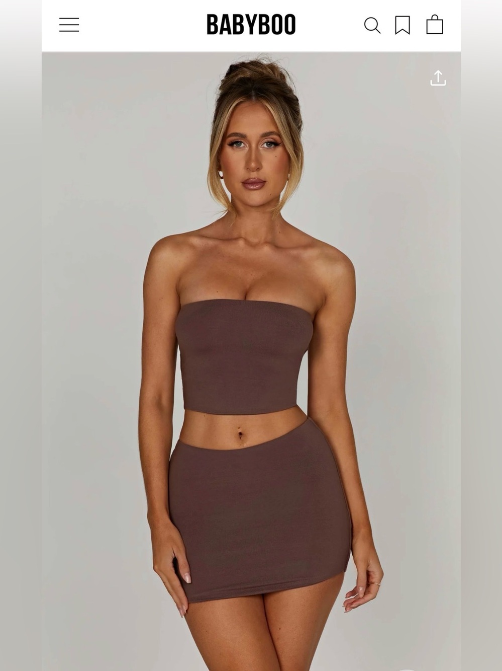 🤎BABYBOO Brown Two-Piece Crop Top & Skirt Set XS top/S bottom - never worn !🤎 - Picture 4 of 8